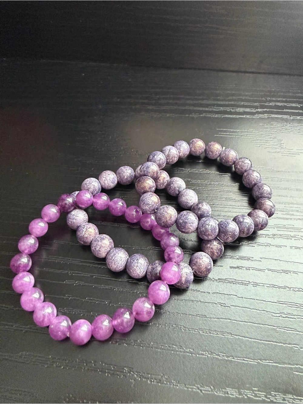 Purple Gemstone Beaded Stretch Bracelet - Elegant Purple Stack
